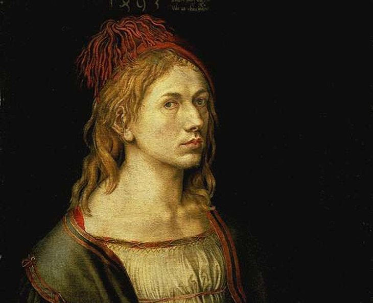 阿尔布雷希特《手握蓟的艺术家肖像》Dürer(黎塞留馆，101室)”width=